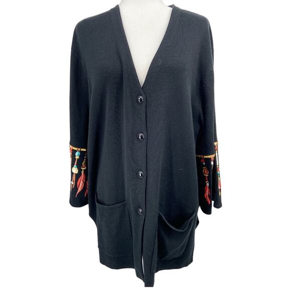 Bob Mackie Sweaters - Bob Mackie Wearable Art Cardigan Sweater Dream Catcher Feather‎ plus 1X
